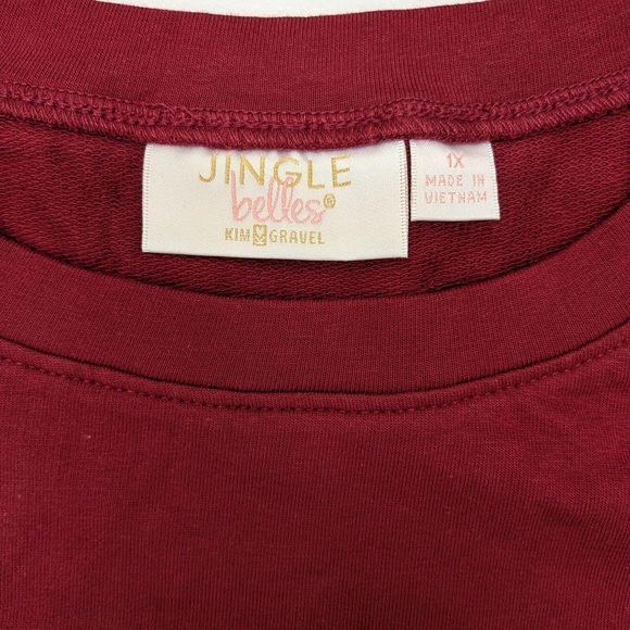 Women’s Pearl-Embellished Long Sleeve Top - Burgundy - Picture 2 of 7